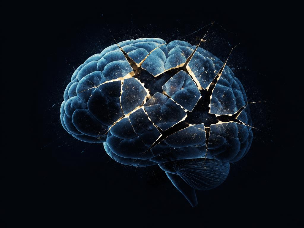 Ilustração de cérebro fragmentado representando ansiedade e depressão